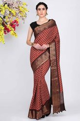 Maroon Moonga Silk Saree - Silk Mark Certified